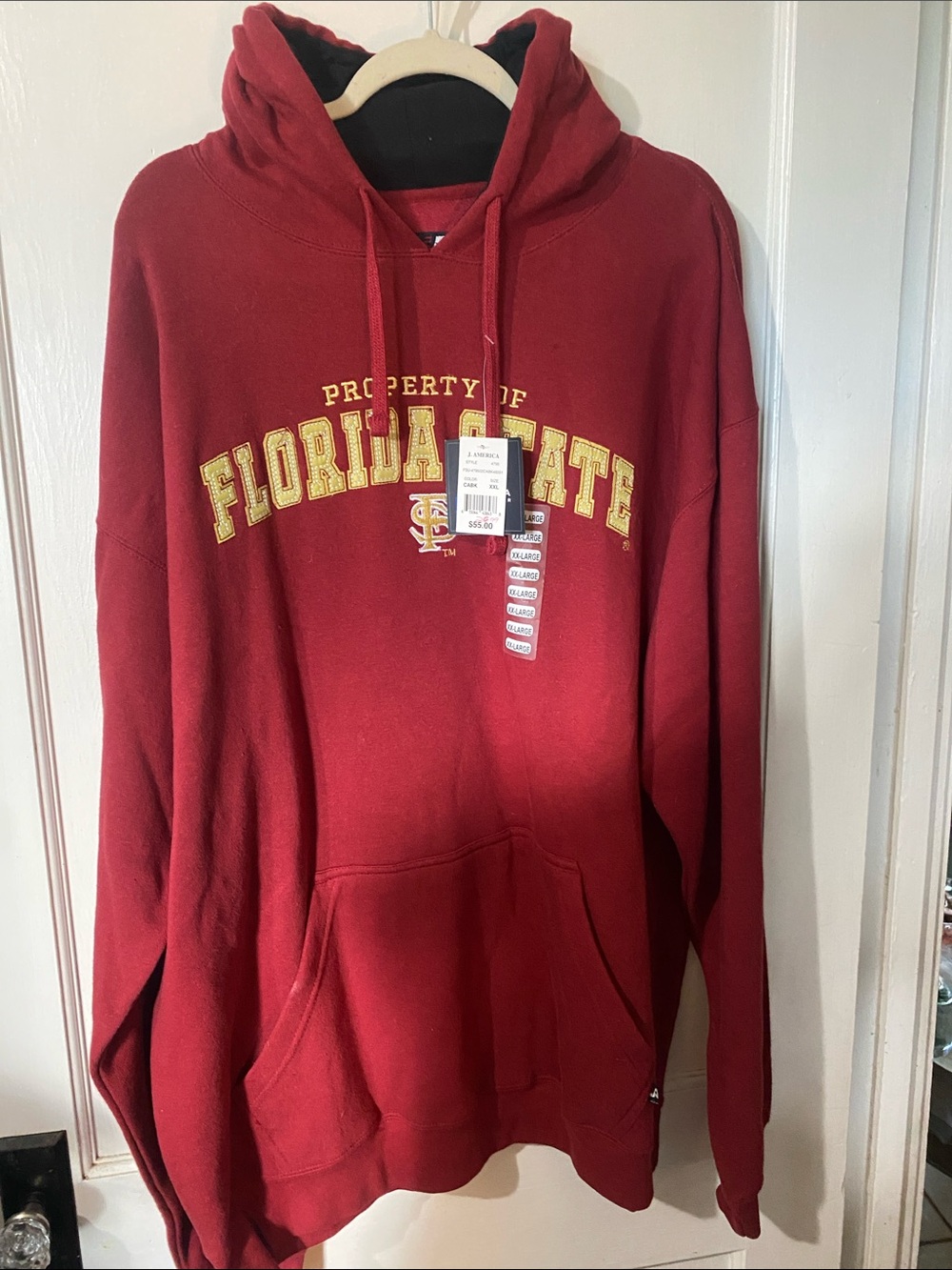 J. America Garnet Florida State Hooded Sweatshirt with Gold Lettering